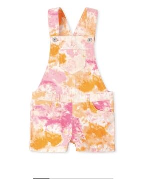 Children's Place Tie Dye Denim Shortalls Pink Orange Size 14 Boho Summer